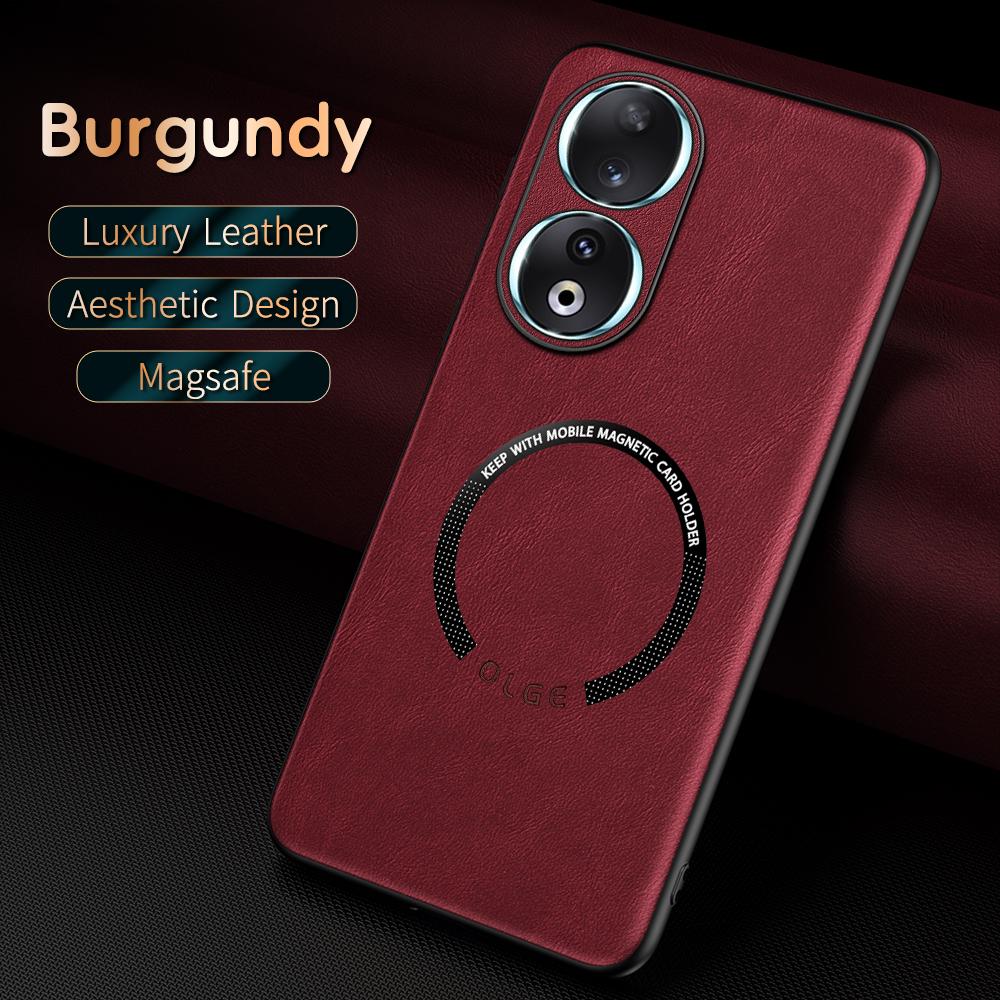 For Honor 90 90 Pro 90 Lite Fine Hole PU Cow Pattern Leather Outer Magnetic Ring Soft Edge Anti-Drop Anti-Fingerprint Phone Case
