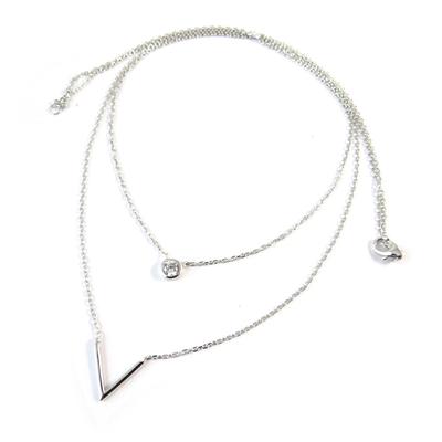 [P0204] - Silver Necklace 'Sissi' Silver White (rhodium Plated) - 2 Rows