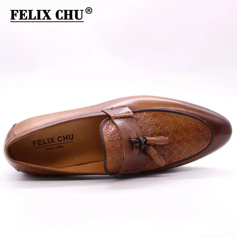 Fashion FELIX CHU Men's Genuine Leather Tassel Loafers Italian Luxury Fashion Slip-On Dress Shoes for Parties Weddings Casual Wear