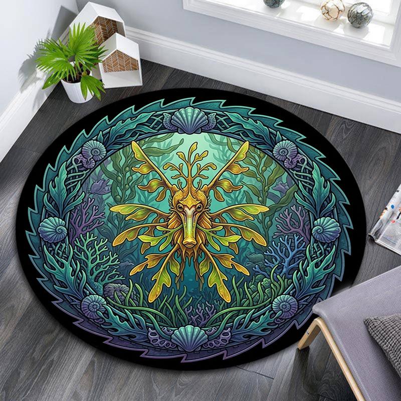 Oceanic Fantasy Creature Round Area Rug Under Office Chairs Bedroom Living Room Home Decor