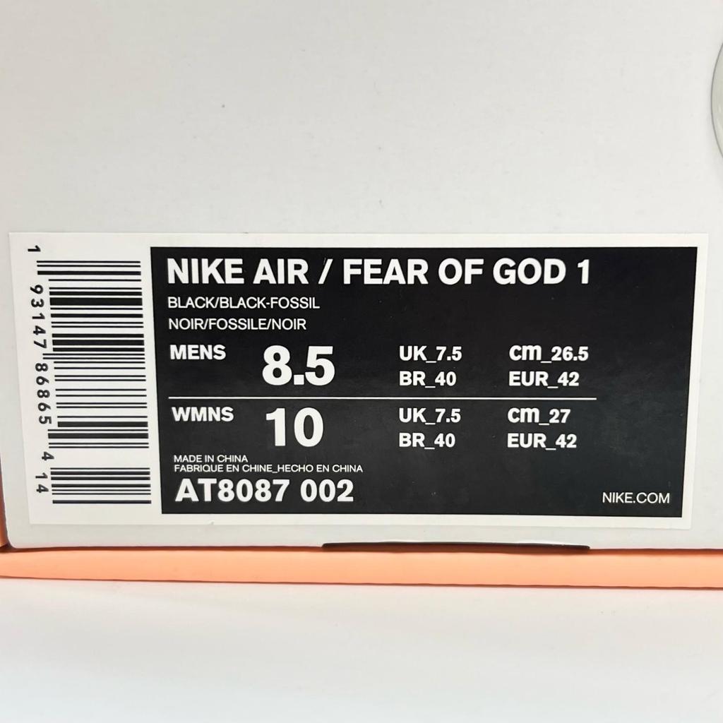 Pristine NIKE High cut sneakers NIKE AIR FEAR OF GOD 1 black 26.5 AT8087-002 Used