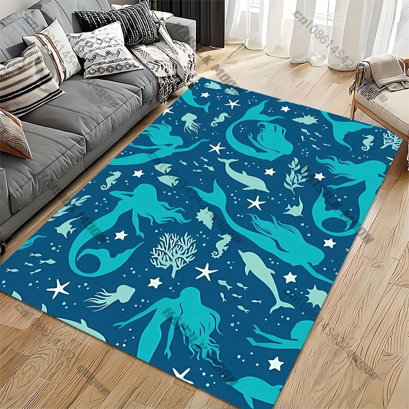 Underwater mermaids oceanic creatures carpet Yoga living room room decor children's crawling mat doormat area rug