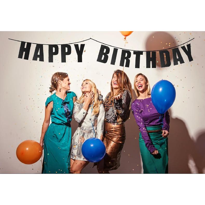 Black Birthday Banner Party Decorations for Women Men Birthday Supplies