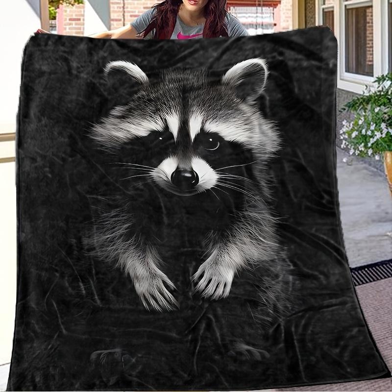 Raccoon Portrait Flannel Throw Blanket Black Background Wildlife Animal Print Soft Cozy Blanket for Sofa Bedroom Home Decor