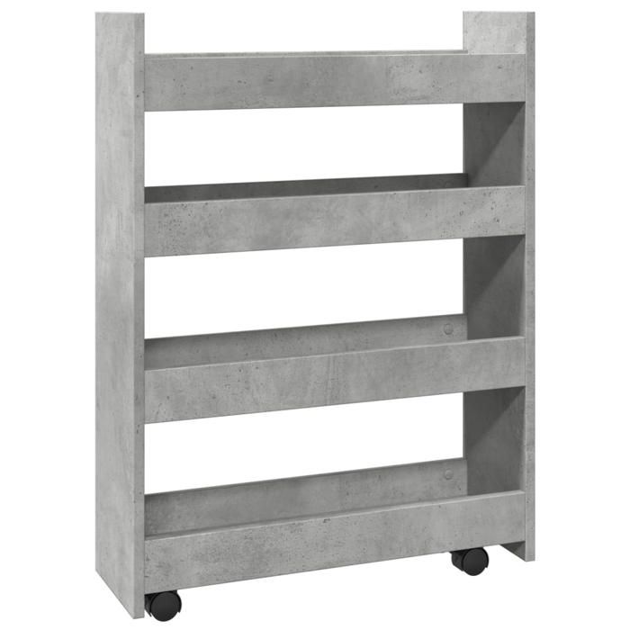 VidaXL Chariot de rangement étroit 4 niveaux gris béton, chariot de rangement mince, chariot roulant, chariot de rangement 855262