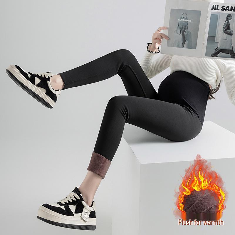 Maternity Sharkskin Leggings: Butt-Lifting, Velvet-Lined, No-Belly-Tightness Yoga Pants for Autumn & Winter.