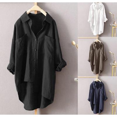 Women's Casual Cotton Linen Cardigan Shirt with Pockets - Long Sleeve, 7 Colors, 8 Sizes