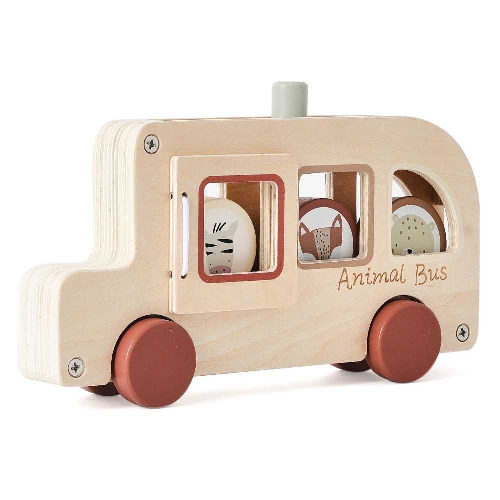 

Cylinder Blocks Wooden Bus Toy Wooden Material Wooden Cartoon Animal Bus Baby Shower car