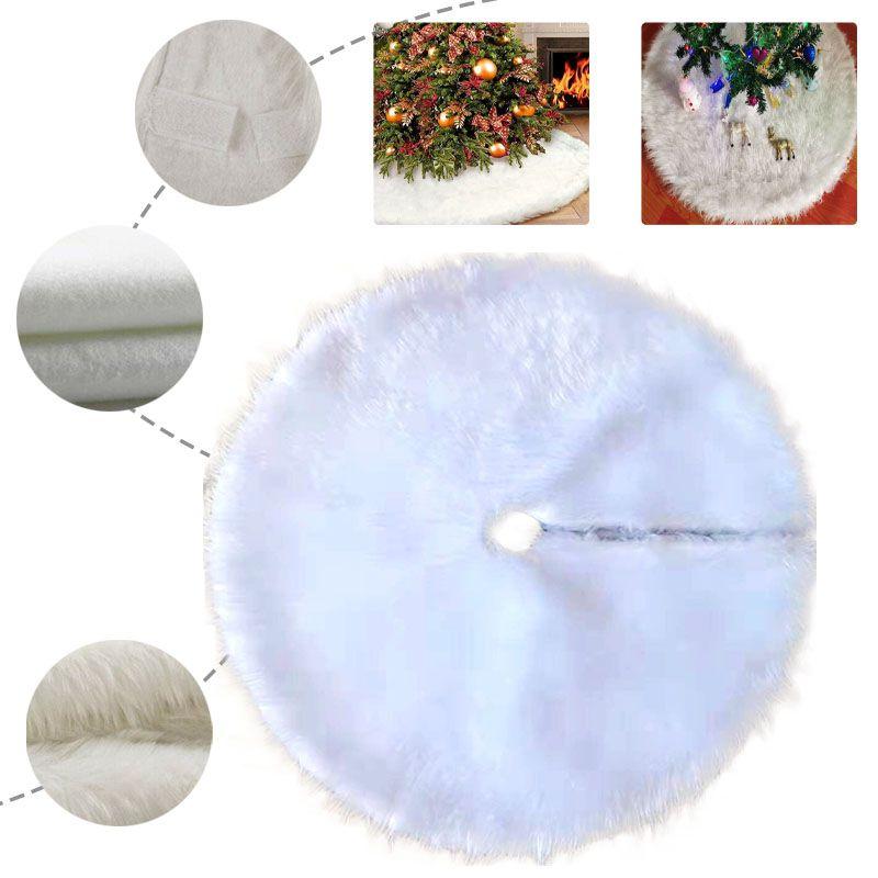 Christmas White Tree Skirt Base Faux Fur Xmas Floor Mat Decoration Ornament