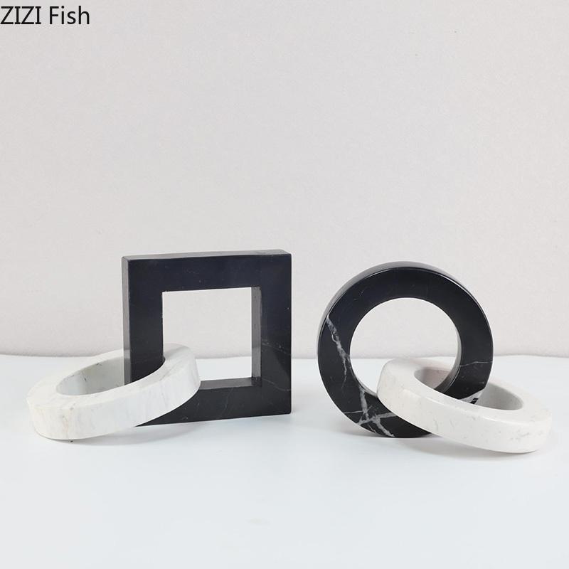 Marble Geometric Ring Square Annular Knot Statue Abstract Crafts Desk Decoration Creative Knot Sculpture Room Aesthetics Decor