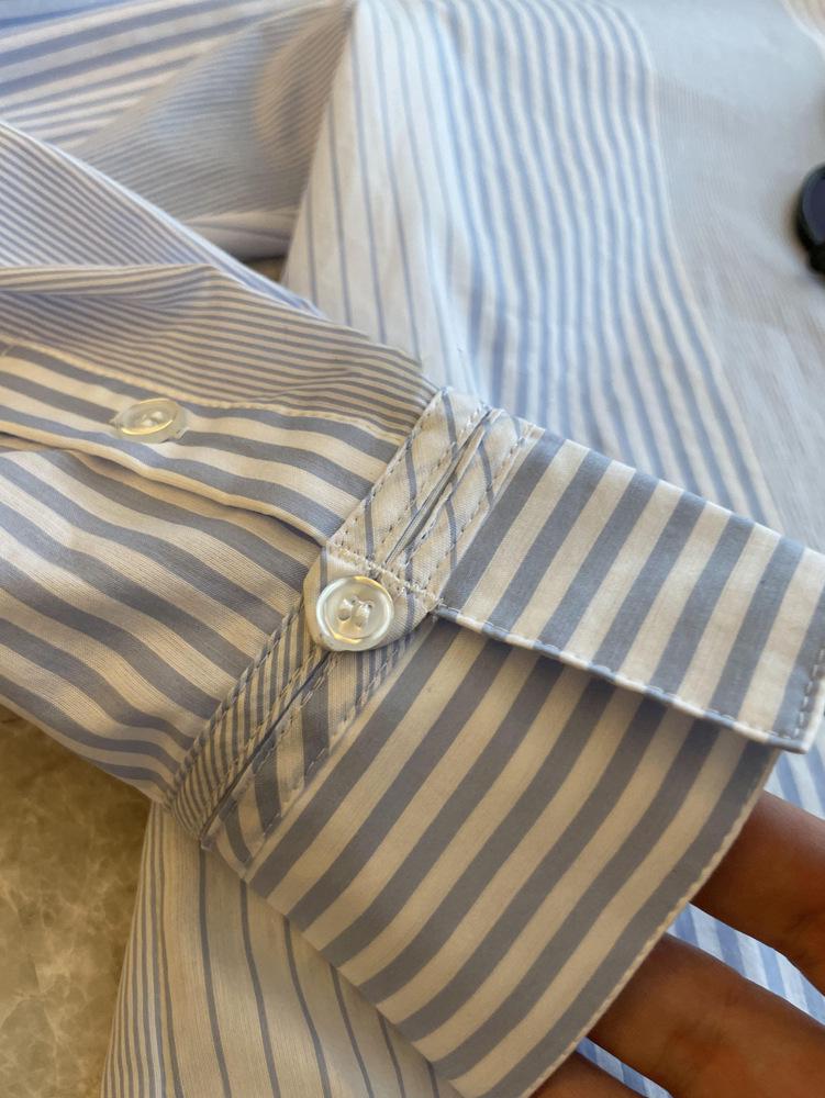 High-End Minimalist Striped Long-Sleeve Turn-Down Collar Shirt for Women