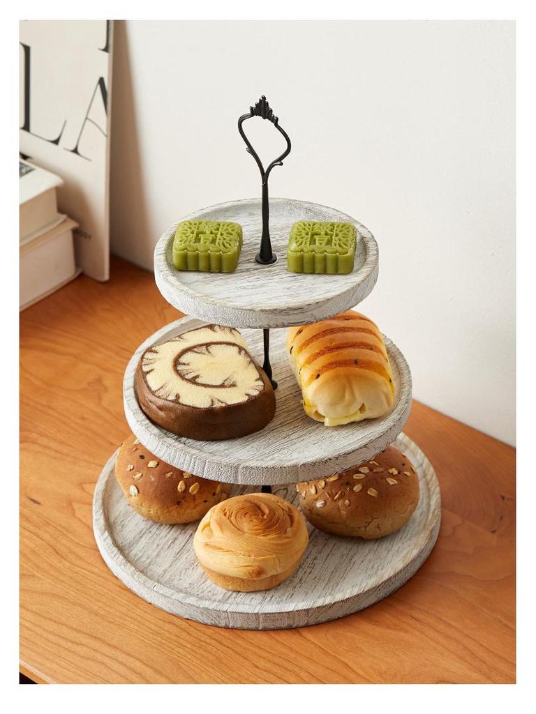 Creative European Double Layer Wooden Dessert Stand: Forest Style Cake and Treat Display Tray
