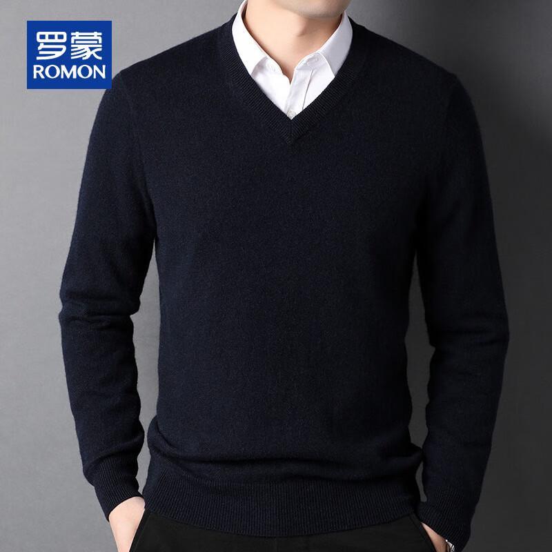 ROMON Men's Thick 100% Cashmere V-Neck Pullover Sweater