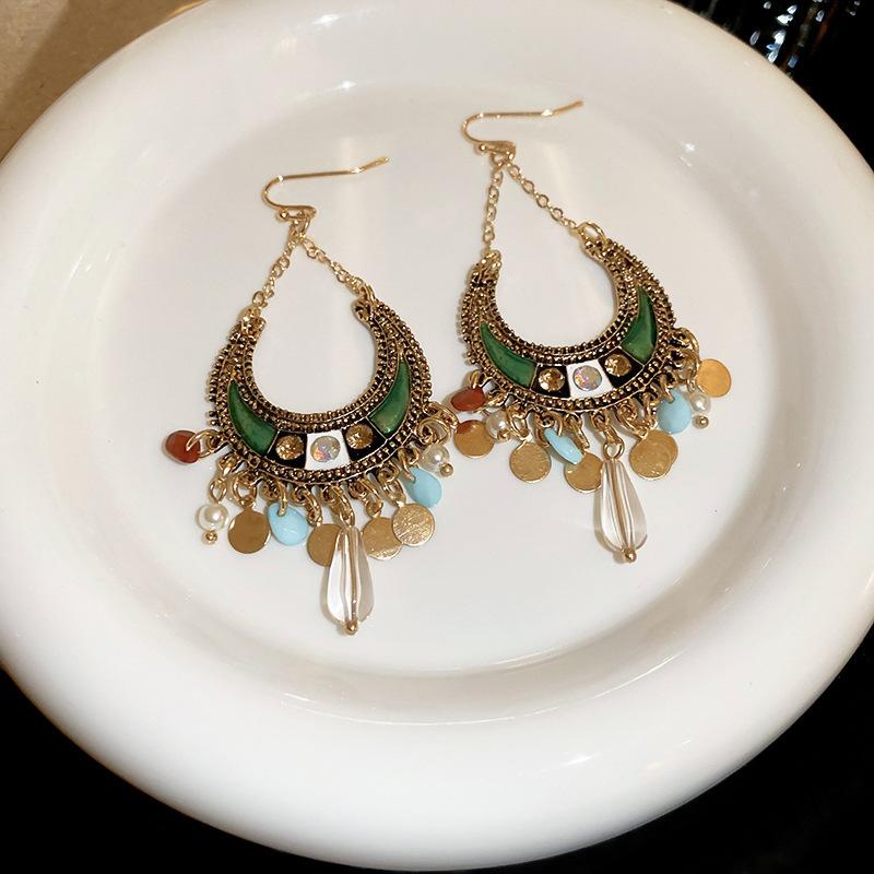 European and American retro metal fringed earrings light luxury high-end temperament earrings niche design long earrings women