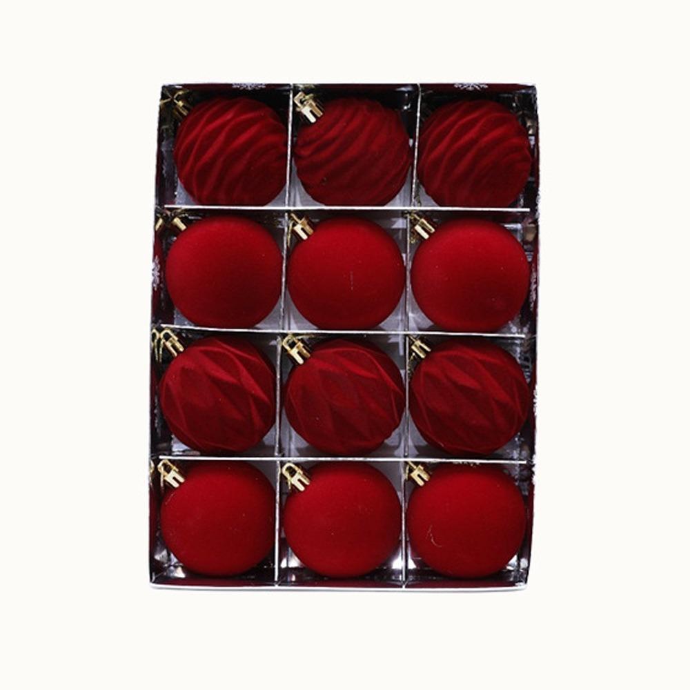 12pcs 6cm Christmas Tree Ball Pendant Flocked Xmas Tree Ornaments Christmas Spheres  New Year Noel