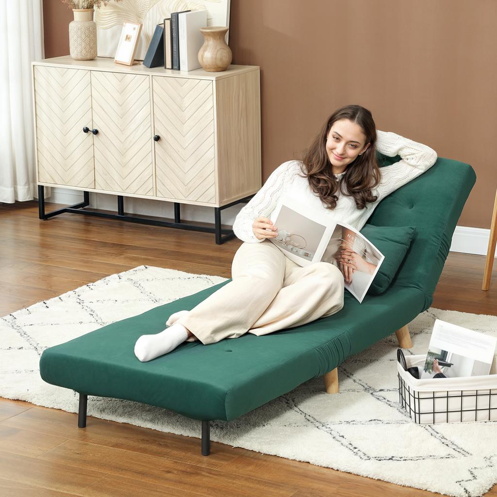 Folding Armchair with Bed Function, Foldable Recliner in Velvet Look, Adjustable Backrest, Load Capacity up to 120 kg, Dark Green