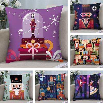 Nutcracker Soldier Cushion Cover Soft Plush Fabric DoubleSided Printed Sofa Cushion Cover for All Seasons Home Decor Gift