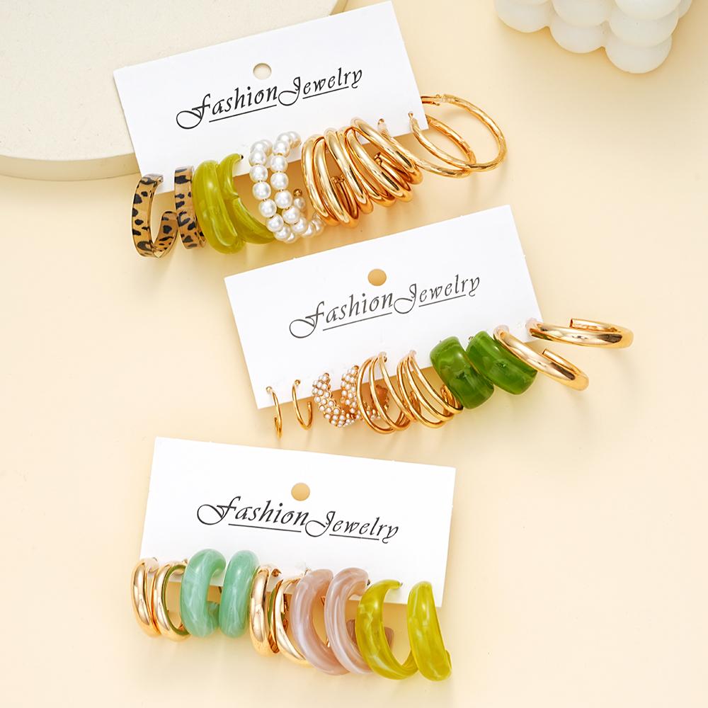 15pcs European and American Colorful Leopard Print Pearl Earring Set New Fashion Minimalist Creative Hoop Earring Jewelry Gifts