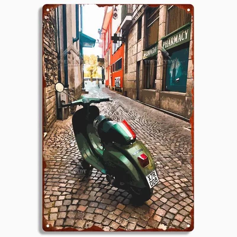 Retro plechová cedule pro domácí dekoraci, Vintage kovový plakát Vespa, Bar, Klub, Motocyklová garáž Nástěnná dekorace, Značka