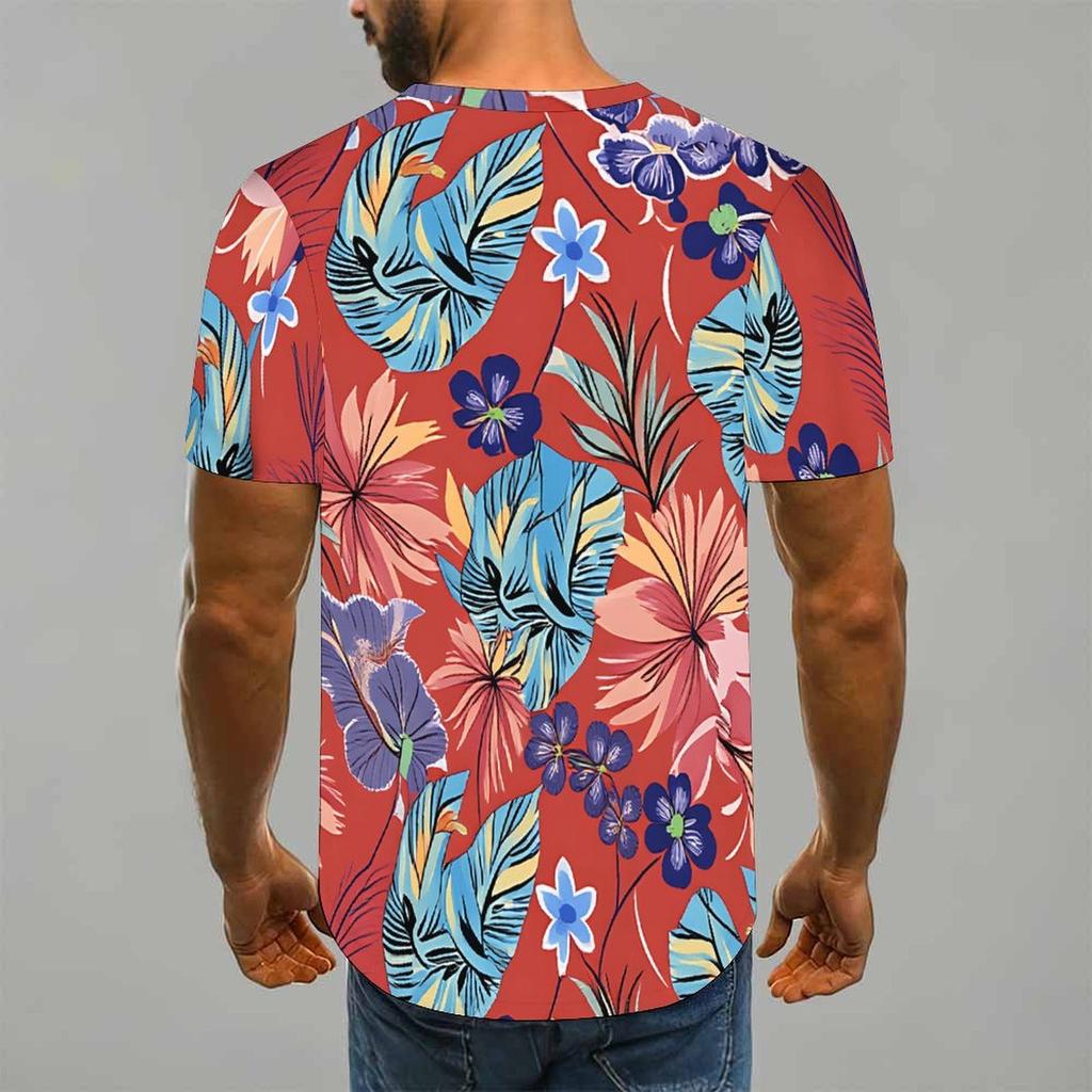 Women Short Sleeve Crew Neck T Shirt Dark Gray Colorful Yellow Purple Feather Floral Print Top