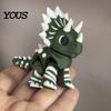 Fun Dinosaur Desk Accessory 3D Printed Three-Horned Figurine with Articulated Joints, Green White Toy Exquisite Collectible Textured Spikes,
