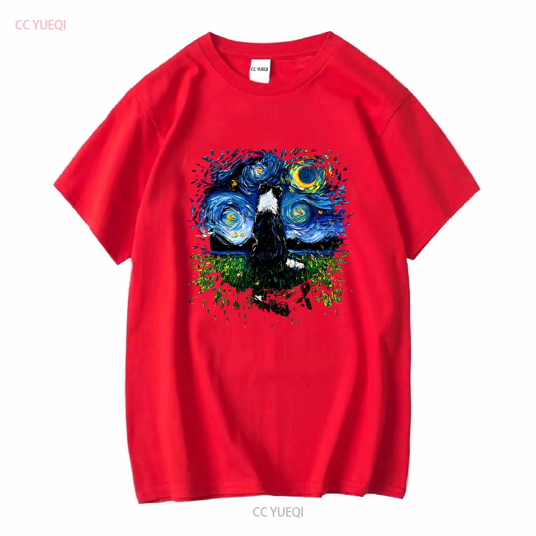 NEW LIMITED Border Collie Back Starry Night Impressionist Dog Art T Shirt vintage Washed Top For Everyday Wear Slightly Soft S