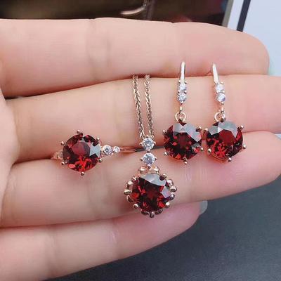 Trending Set: Simulated Ruby Open Ring, Earrings, Pendant & Necklace