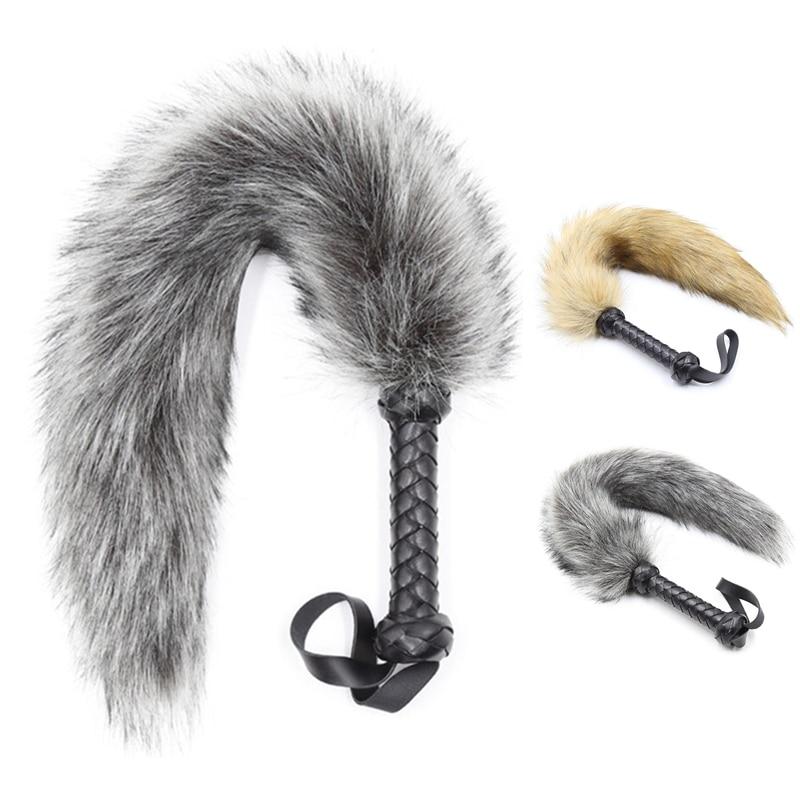 62Cm Fur Spanking Flogger Tail Sex Whip   Fetish Kink Floggers