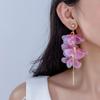 Romantic Charm Pink Purple Mesh Yarn Flower Gold Color Chain Tassels Dangle Earrings for Women Sweet Vacation Jewelry Accessory