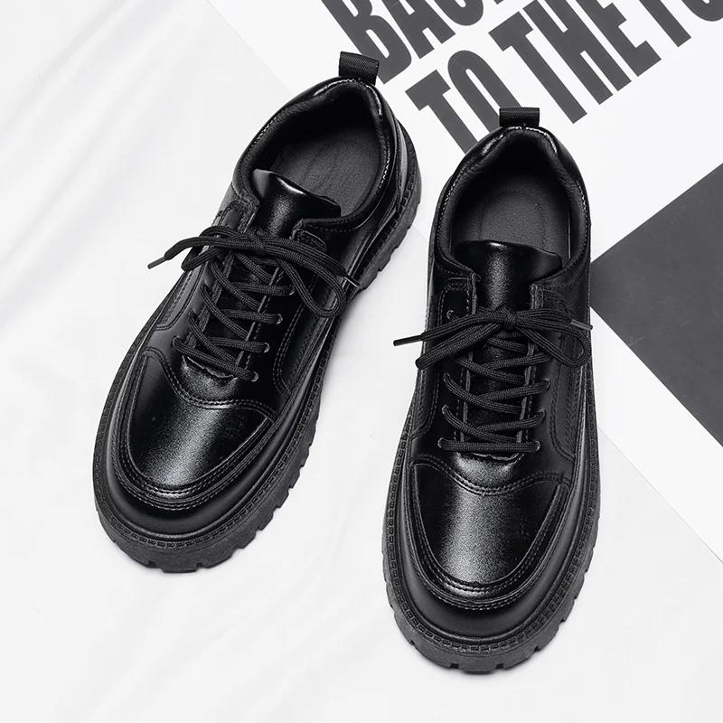 Fashion Men Low-top Small Leather Shoes Comfortable Breathable Waterproof Small Black Shoe Stain-resistant Non-slip Business Casual Shoe