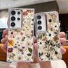 Vintage Flower Print Case For Samsung S26 S25 Ultra S24 Plus S23 S22 S21 FE A54 A55 A16 A36 A56 A17 A37 A57 5G Plating Lens Clear Soft Cover