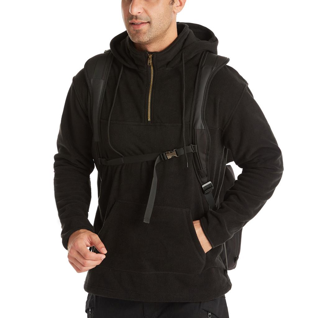 Men's Casual Color Fleece Sweatshirt Long Sleeve Hooded Pullover Tops