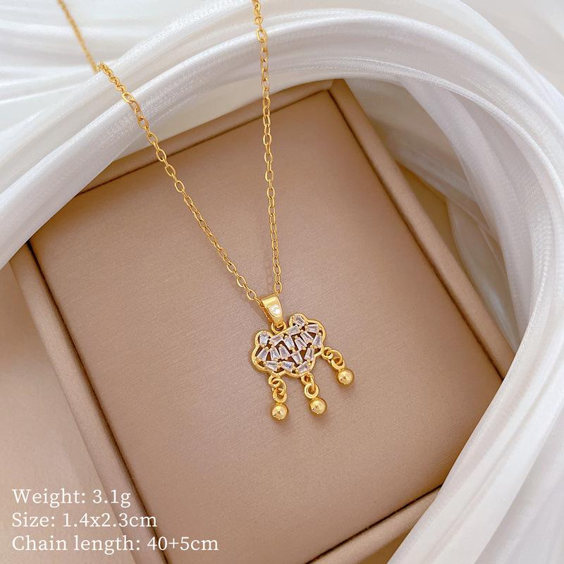 Auspicious Cloud Lock Full Diamond Light Luxury Temperament Gorgeous Full Diamond Necklace Female Versatile Collarbone Chain Titanium Steel Chain