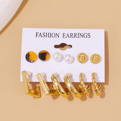 6 Pairs Of Womens Earrings Set New Creative Type C Zircon Geometry Personality Fashion Temperament Earrings