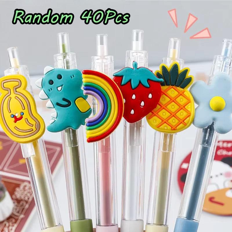 

2Pcs Small Fresh Creative Ballpoint Pen Cute Soft Adhesive Patch Pattern Pushing Style Student Learning Writing Pen Random style 2Pcs