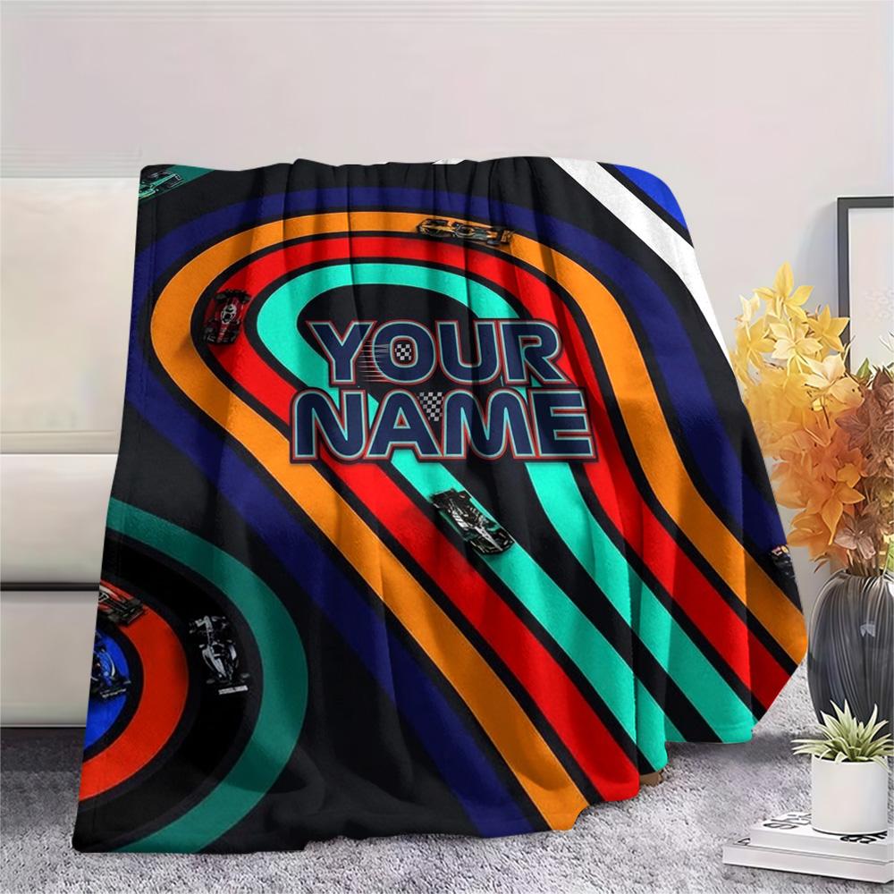 1PC F1 Gear Custom Name Patterned Flannel Blanket Suitable For All Seasons For Home Decor Warmth And Comfort Gifts Holiday Present