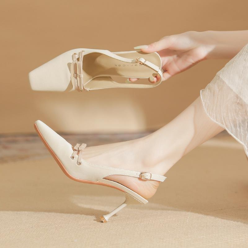 79906 [sheepskin] square head high heels women's summer 2025 new bag head thin heel empty temperament sandals