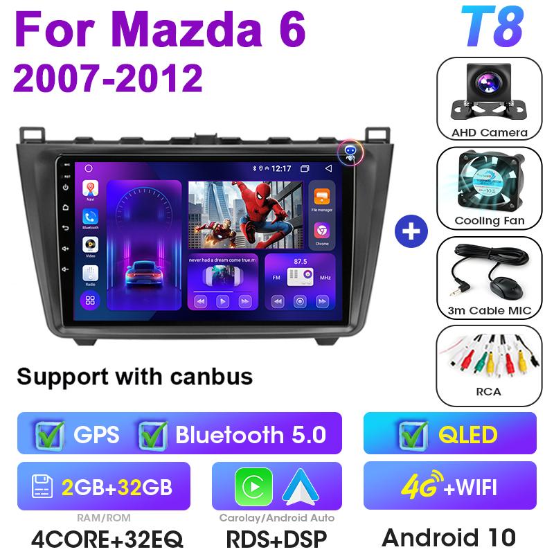 2 Din Android 12 Car Radio For Mazda 6 Rui Wing 2007 - 2012 Multimedia Video Player GPS 4G Carplay Auto Stereo RDS DVD Head Unit
