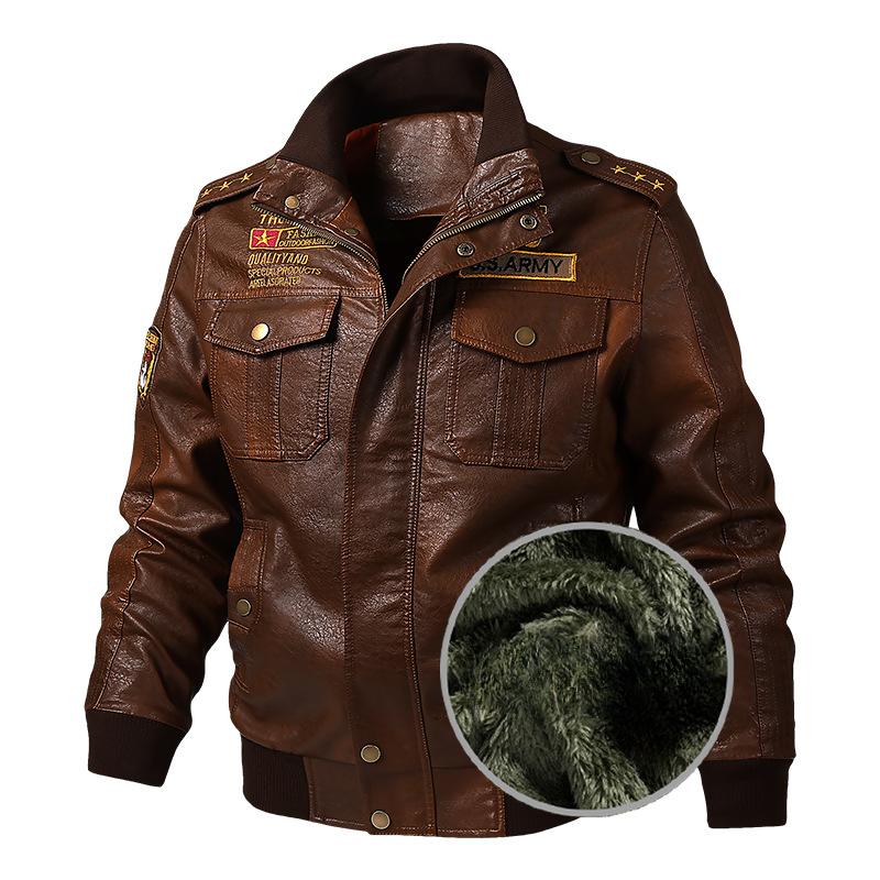 Winter Fleece Thickened Washed PU Leather Jacket Locomotive Leather Jacket Men's Large Size Leather Jacket