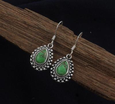Solid 925 Sterling Silver Green Copper Turquoise Gemstone Handmade Boho Designer Wedding Gift Earring