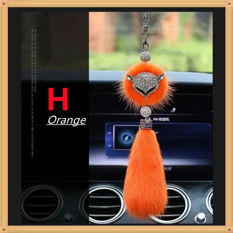8 Colors Cute Fashion Diamond Fox Rear View Mirror Ornament Fur Bling Rhinestone Car Mirror Hanging Accessories for Girls Women