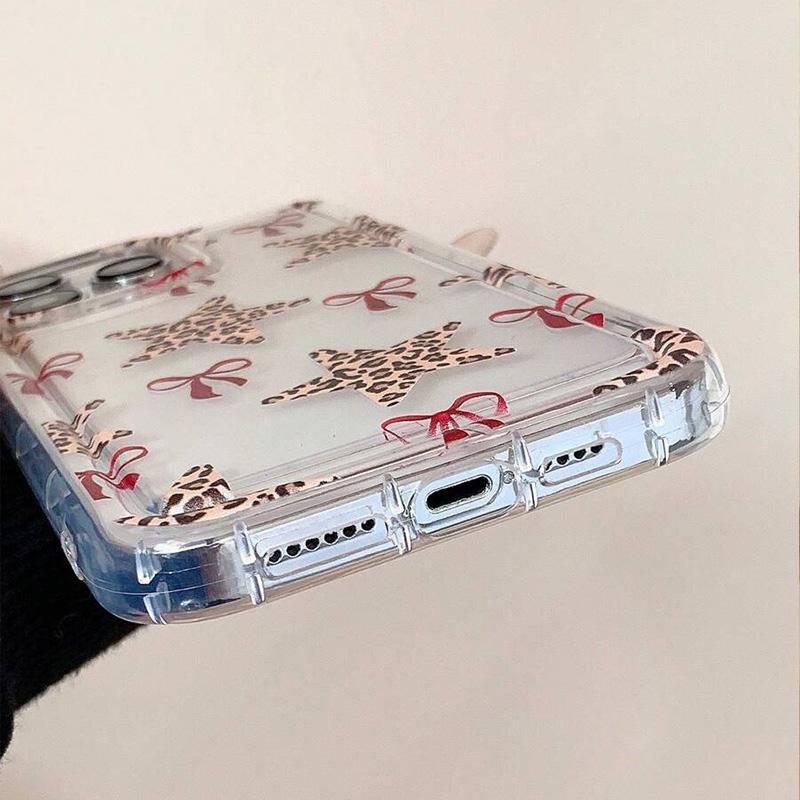 Red Bow Star Patterns Clear Case for Samsung Galaxy A55 A54 A35 5G A15 S25 A14 A34 A52 A53 S21 FE S22 S23 S24 Ultra Soft Cover