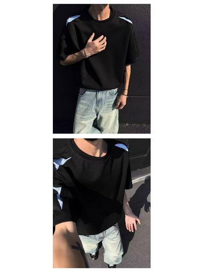 Unisex American Patchwork Short Sleeve T-shirt - Casual Summer Style, Loose Fit Round Neck.