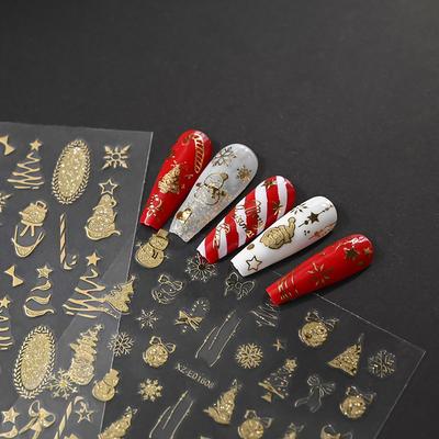 1 Sheet Gold 3D Christmas Nail Foil Stickers Sparkling Snowflake Christmas Tree Snow Globe Snowflake Nail Slider Nail Stickers