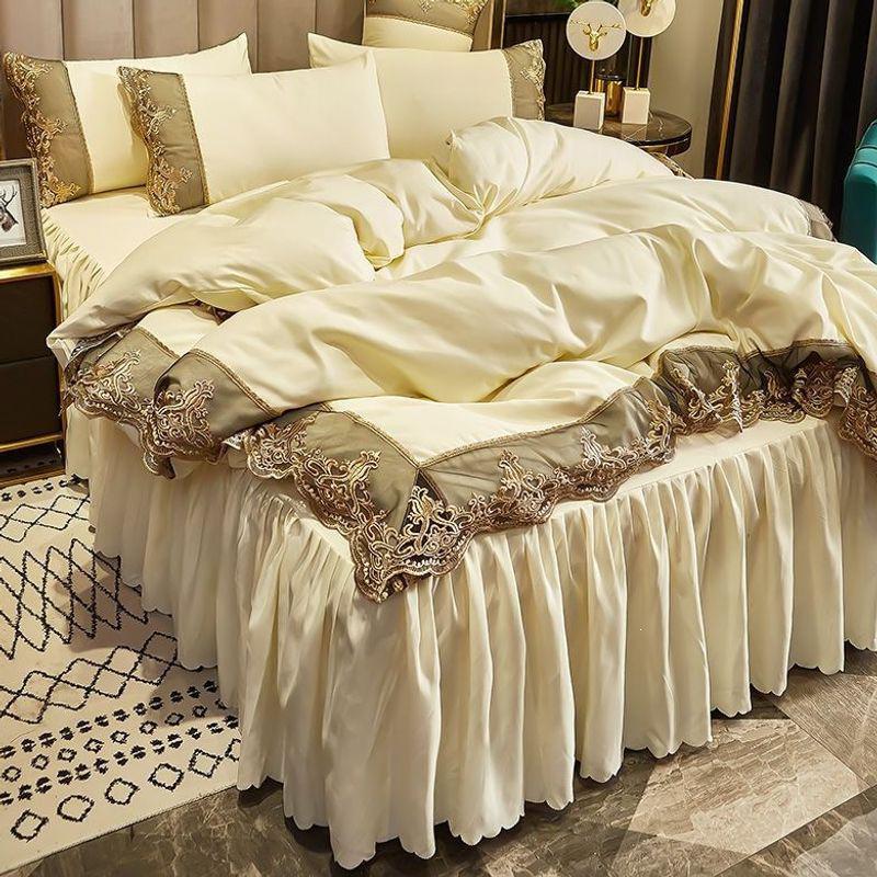 European-Style Floral Lace Bed Skirt Set