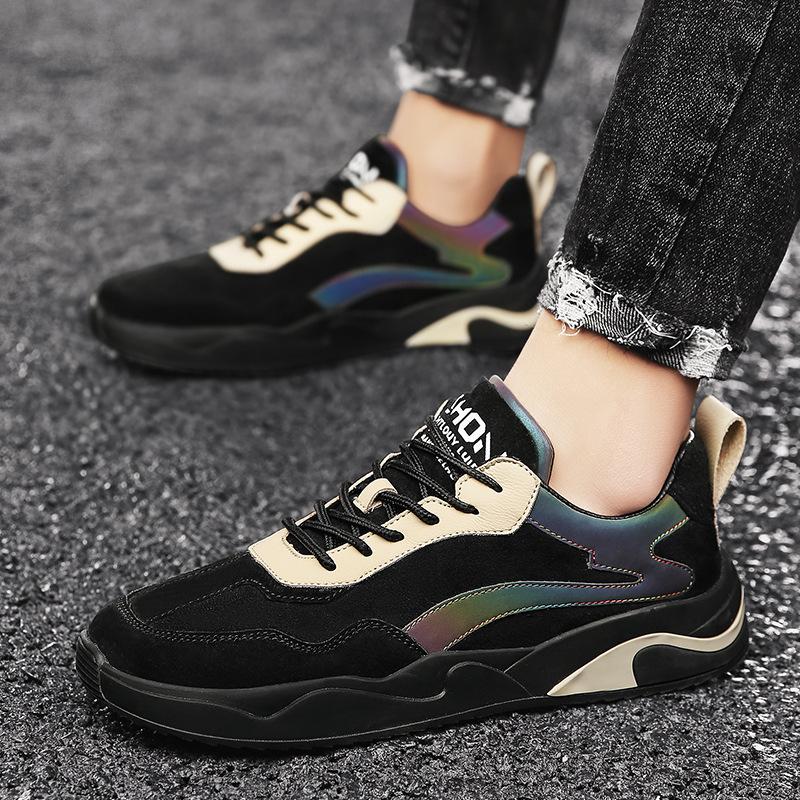 

Новые мужские повседневные туфли из натуральной кожи, модные, крутые, отражающие свет, плоские туфли для скейтборда, молодежные трендовые кроссовки 10 чёрный