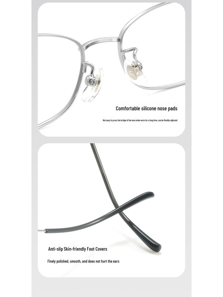 High-Intelligence Silver Ultralight Pure Titanium Narrow Eyeglasses for Women, Square/Round Face, Model 8933