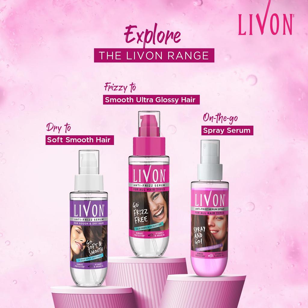 Livon Shake And Spray Hair Serum 100ml Frizz Control Gloss Boost Lightweight Hair Mist For Smooth Shiny Salon Finish Anywhere