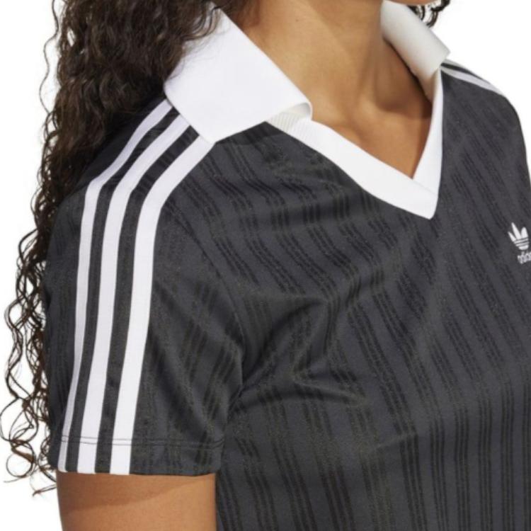 Adidas Originals FW24 Brand Logo Embroidered Short Sleeve Striped Polo Shirt Women Polo Shirts Black JD2606