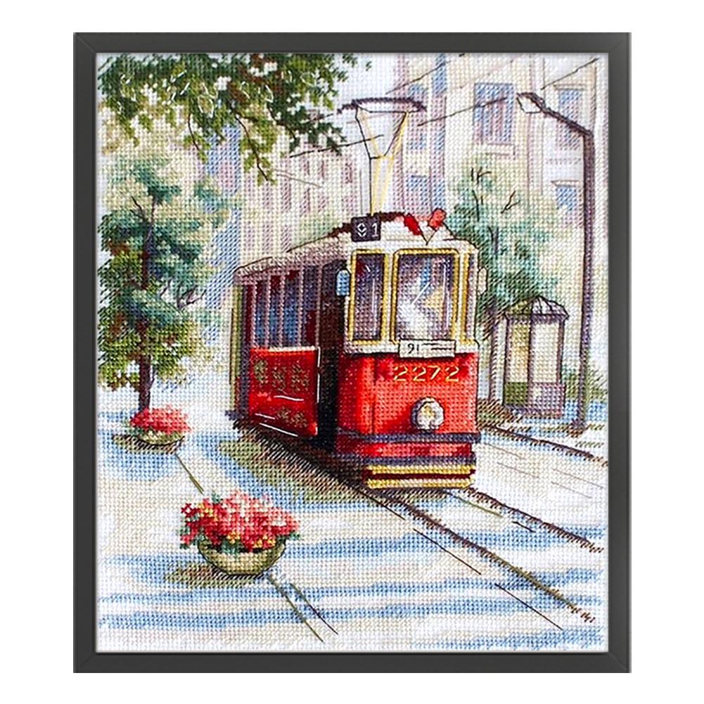 

Full Embroidery Egyptian Cotton 16CT Print Paris Street Cross Stitch 28x31cm